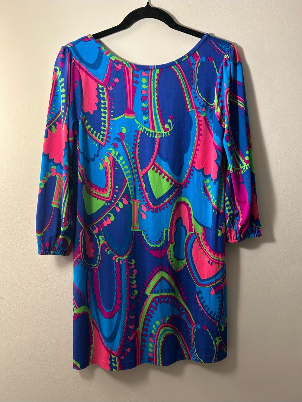 Tibi Multicolor Blue, Pink & Green Printed Long-Sleeve Shift Dress